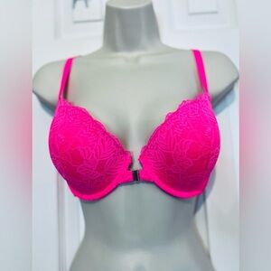 Auden The Radiant Plunge Coverage Push-Up Bra Lace, Bright Pink, 34D, NWOT